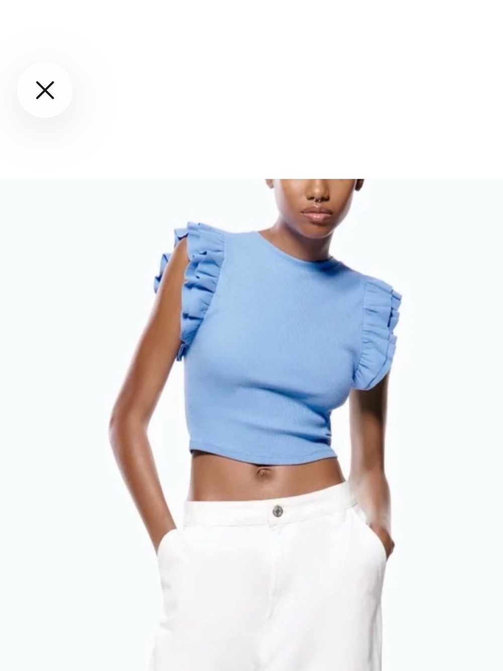 Zara Light Blue Ruffle Sleeve Crop Top